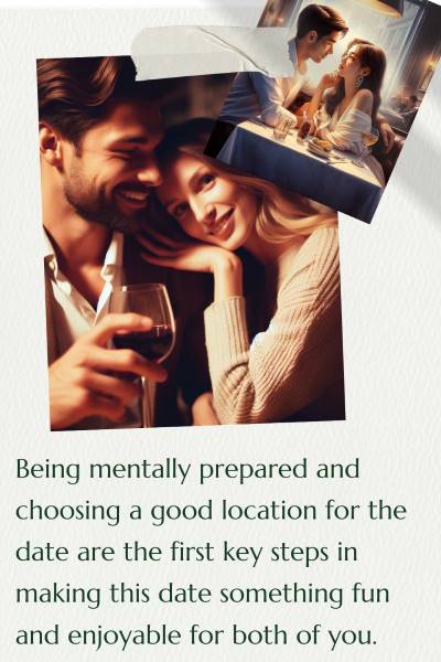 2 images of loving couples on good dates. Text: Being mentally prepared and choosing a good location are the first key steps in making this date something fun and enjoyable for both of you.