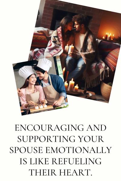 2 images of supportive couples. Text: Encouraging and supporting your spouse emotionally is like refueling their heart.