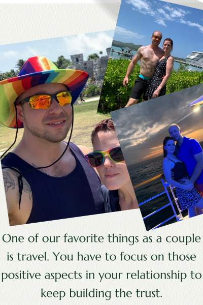 Images of the author, David N. Brace traveling with his wife. Text: Focus on the positive parts of your relationship like travel.